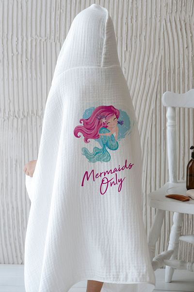 Tuğba Kuğu 4 Layers Muslin Hooded Towel - Young Series - Pink Haired Mermaid
