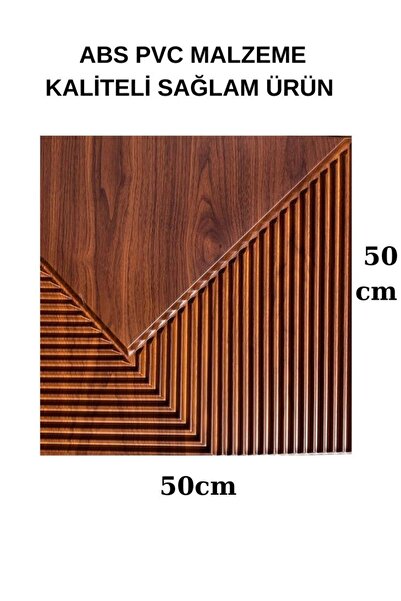 Renkli Duvarlar Kahverengi 50x50cm 1Adet 3D ABS Çizgili Desenli PVC Dayanıklı Duvar Paneli Silinebilir Boyanabilir