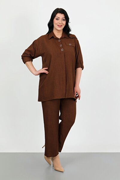 By Alba Collection • Women's Soft Linen Trousers Shirt Large Size Two Piece Set