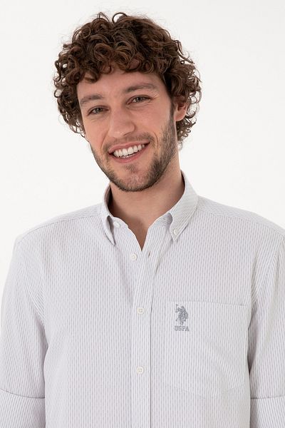 U.S. Polo Assn. Men's Striped Gray Melange Pocket Shirt 50306288-Vr109