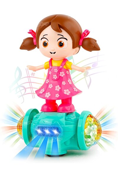 AWH دمية فتاة راقصة موسيقية تدور 360 درجة مع أضواء وامضة وحركة ارتطام ممتعة (متعددة الألوان)