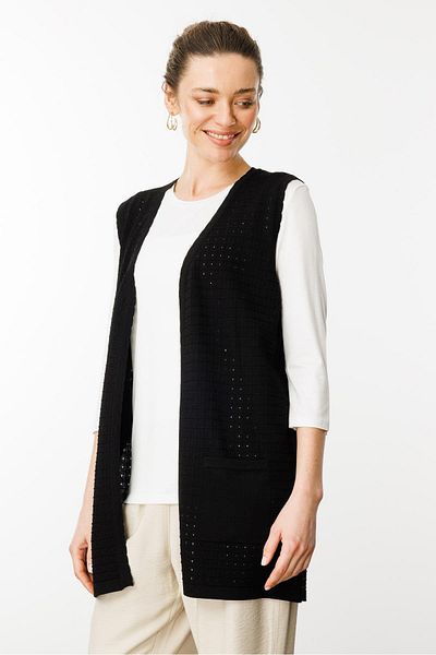 Desen Triko Women's Black Long Knitwear Vest and Square Knitted