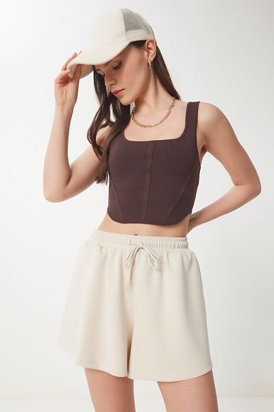 Lovelyİstanbul Pantaloni scurți modal cu buzunare CREAM LUB0097