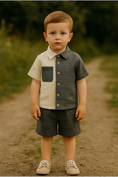 BT Baby Boys' Short Sleeve Shirt Shorts Summer Muslin Fabric Muslin Bottom Top Children's Set