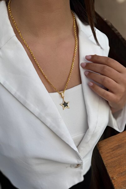 Utku Kuyumculuk 22 AYAR ÖZEL TASARIM SİYAH MİNELİ YILDIZ UÇ