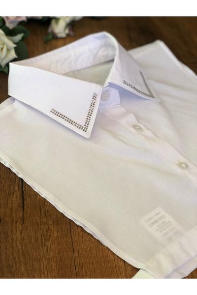 mirach Double Diamond Evening Dress Shirt Collar White Gem Stone Shiny Stone Detailed Stylish Collar Sleeveless Neck Collar