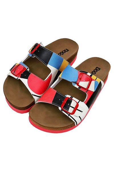 Dogo Women's Vegan Leather Multicolor Slippers - Bauhaus Birdie Design