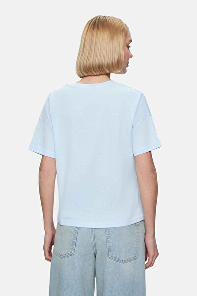 UCLA Tricou pentru femei Kenzie Sky Blue Crew Neck cu imprimeu argintiu