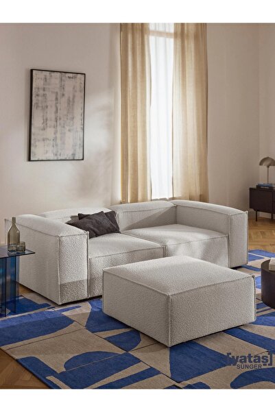 Mobilya Stant Most Mollis Kare Puf Silinebilir 01 Beyaz Lüks Bukle Kumaş Yumu...