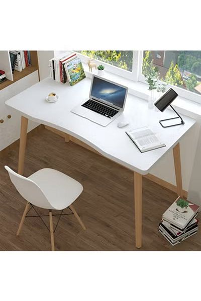 Taimi مكتب كمبيوتر، طاولة دراسة وكتابة، مكتب ألعاب بتصميم حافة منحنية، 100×60×73 سم - أبيض