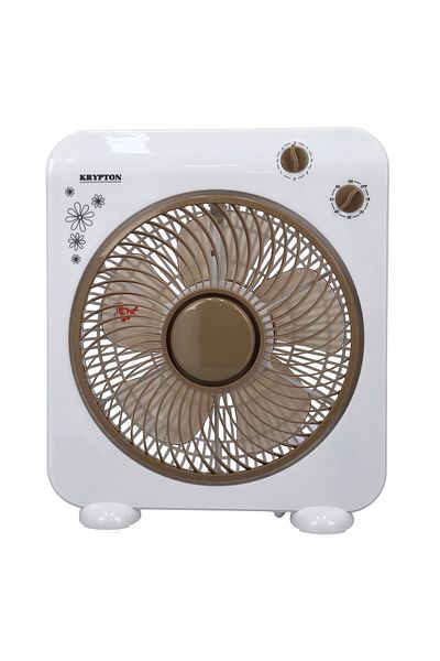 KRYPTON 10" Box Fan - 3-speed, 45w Motor, 5 Leaf Blades, Silent Cooling, 60-minute Timer, Anti-rust Body