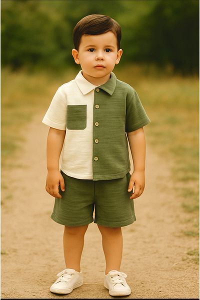 BT Baby Boys' Short Sleeve Shirt Shorts Summer Muslin Fabric Muslin Bottom Top Children's Set