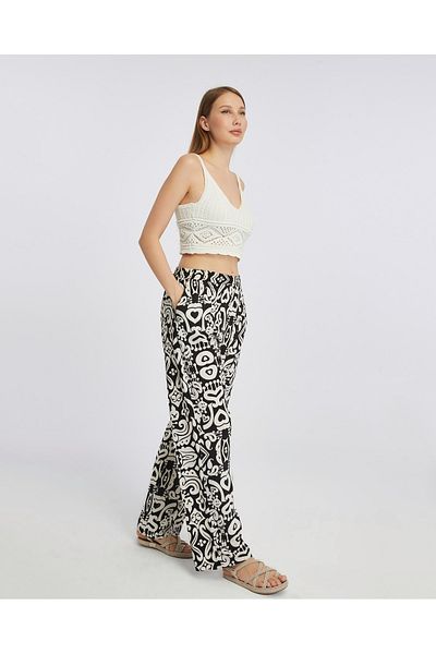 Fox Moda Viscose Fabric Patterned Summer Women's Trousers, with Pocket Detail