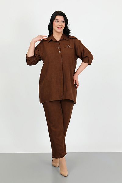 By Alba Collection • Women's Soft Linen Trousers Shirt Large Size Two Piece Set