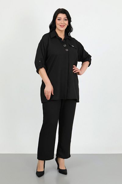 By Alba Collection طقم قميص نسائي من الكتان الناعم مقاس كبير مكون من قطعتين