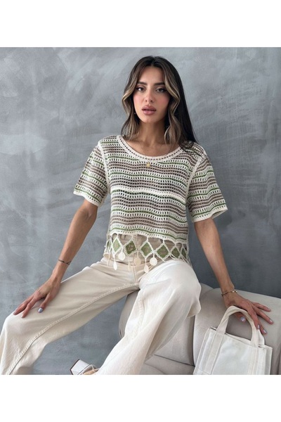 TOPSHOW Смугаста вишита трикотажна блуза