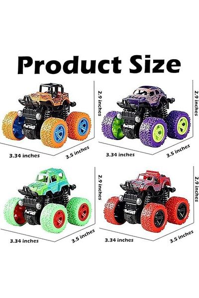 AWH 4Pcs Monster Truck Push Car Toys for Boys, 360 Rotation Fun, Toddler Car Toys for Kids