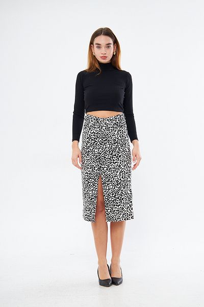 comstar Fusta de blugi cu fantă cu model leopard