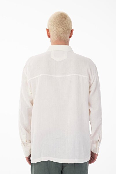 Rocqerx R-6052 Cămașă de muselină cu mânecă lungă, cu guler cu picioare și buzunar