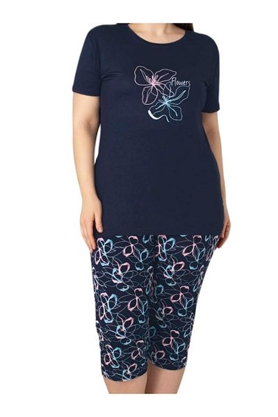 GUAVA+ Women's Crew Neck Buttonless Oversize Cut Viscose Short Sleeve Capri Pocket Plus Size Pajama Set