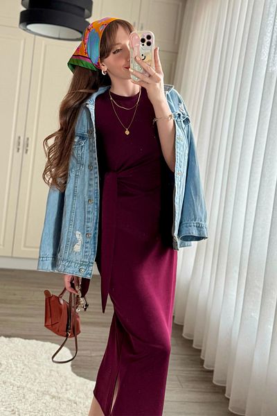 Dilay Gökoğlu Butik Rochie Midi Modal Burgundy cu șireturi