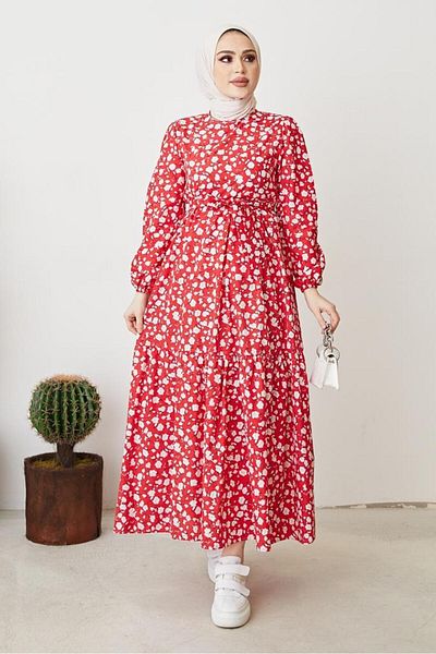 giyze Daisy Pattern Dress Red 400