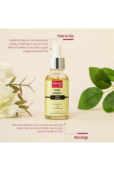 Dermoten Ser Akne Karşıtı, Niacinamidă Ve Çay Ağacı Yağlı Cilt Bakım Serumu 30 ml