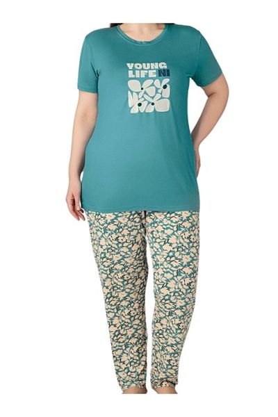 GUAVA+ Crew Neck Buttonless Women's Pajama Set Plus Size Summer Short Sleeve