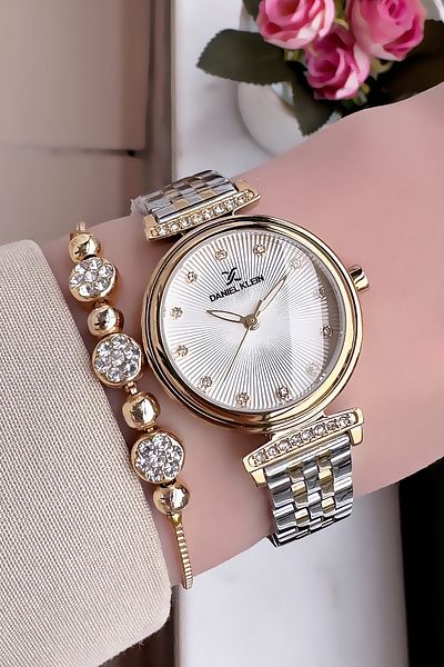 Daniel Klein Small Case Women Wristwatch 3 Atm Waterproof Two Colors Steel Band + Wristband With Gift DKBY2008C2