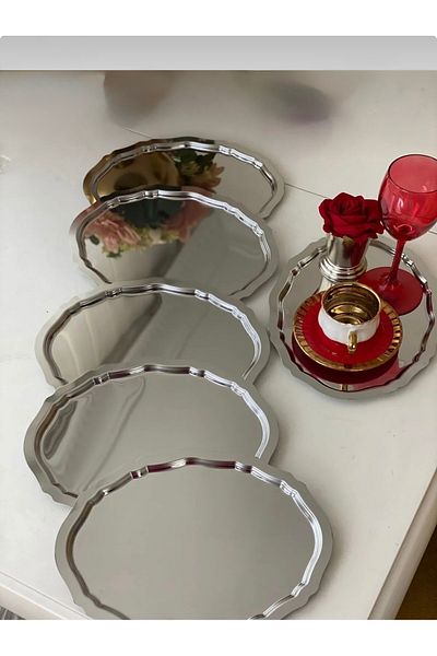 Abant Oval 6 Piece Silver Brown Presentation Tray