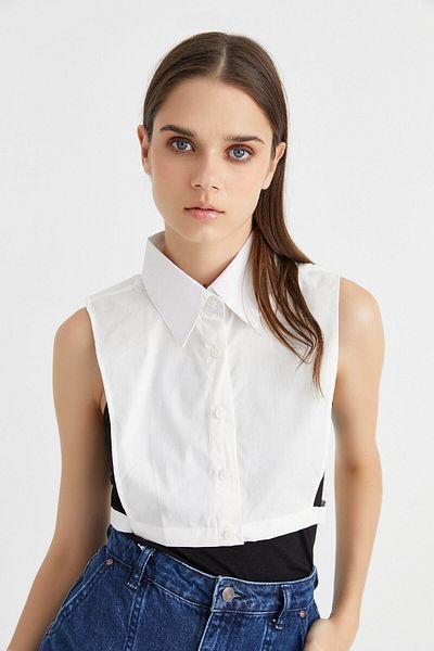 mirach Comfortable Design - Shirt Collar Underwear, Half Inside Wearing Cotton Cream Sweater