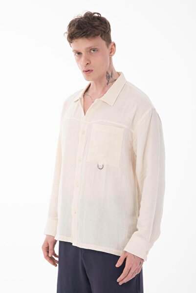 Rocqerx R-6052 Μακρυμάνικο πουκάμισο μουσελίνας με λεπτομέρεια τσέπης με γιακά