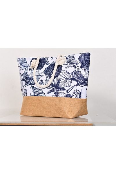 Generic Stylish beach bag with a linen lining and a hemp rope handle, large capacity, water resistant