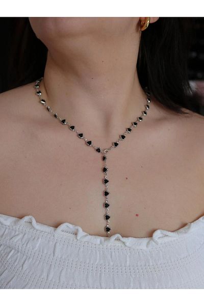 Reorah Collection Black Heart Y Necklace-Black Heart Y Necklace