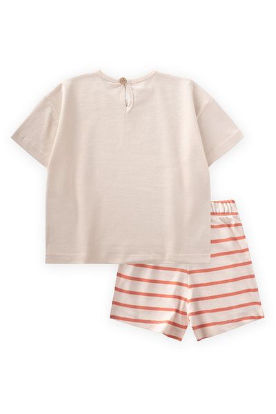 Cigit Printed Shorts T-Shirt Set 1-6 Years Ecru