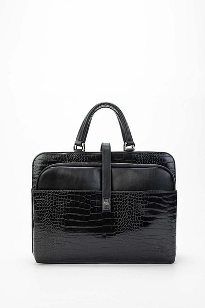 Tamer Tanca Unisex Vegan Black Croco Briefcase