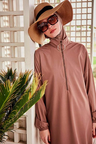 Marina Swimwear Mink Colored Parachute Fabric - Full Covered Hijab Swimsuit M2405