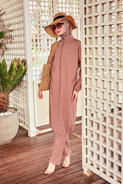 Marina Swimwear Mink Colored Parachute Fabric - Full Covered Hijab Swimsuit M2405
