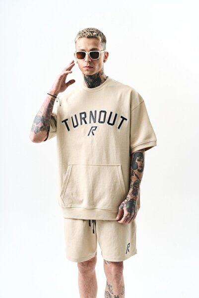 Respire Μπεζ Oversize Σορτς Σετ Κεντημένο Interlock