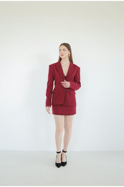 Busıness Blazer Ceket Etek Takım Bordo