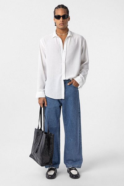 VAMOSCLO Basic Oversize Μακρυμάνικο Λινό Πουκάμισο Λευκό