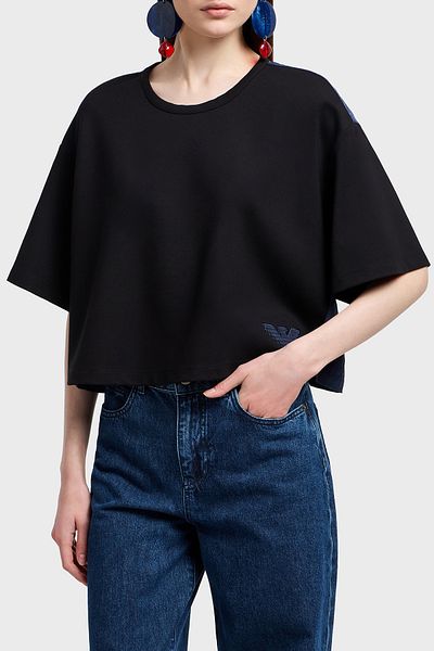 Emporio Armani تي شيرت فضفاض بياقة دائرية وظهر Cupro تي شيرت EW 000488   AF12911 UC001