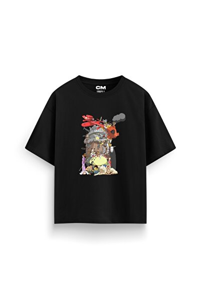CİNEMA MODA Ghibli Dreams Štampano Relaxed Fit 30/1 Unisex crna majica