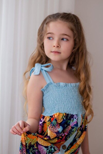 Hilal Akıncı Kids Kız Çocuk Ananas Baskılı Gipeli Askılı Elbise