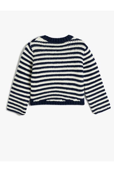 Koton Button Detailed V-Neck Long Sleeve Striped Knitwear Cardigan