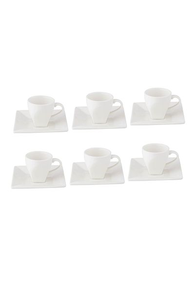 Dania Turkish coffee cup set, plain white porcelain, 6 cups and 6 saucers