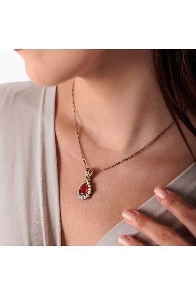 Atelier LEO Handmade Jewellery Hurrem Sultan Red Copper Handmade Crystal Stone Non-Tarnish Women's Necklace