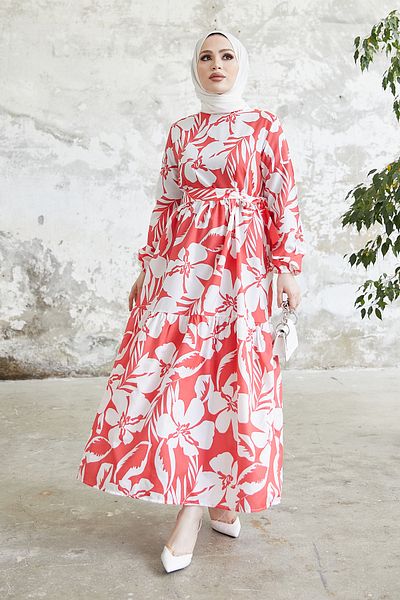 giyze Flower Pattern Hijab Dress Pomegranate Flower 431
