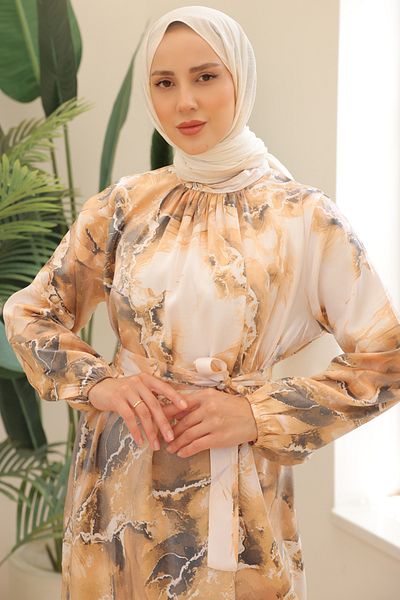 giyze Σατέν Φόρεμα Hijab Mustard 3991