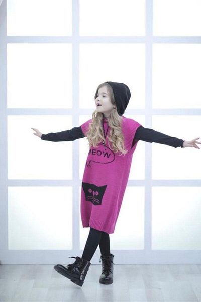 Hilal Akıncı Kids Girl's Cat Model Knitwear Dress